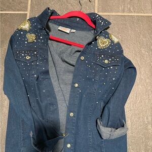 Quacker Factory Blue Denim Jacket with Gold Embellishments